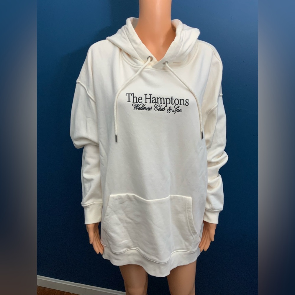 H&M White Hoodie with Embroidered Text